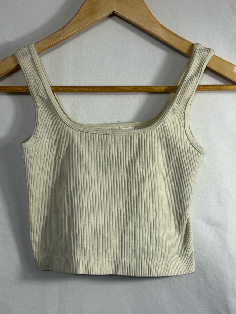 OQQ Ribbed Square-Neck Crop Top in Cream